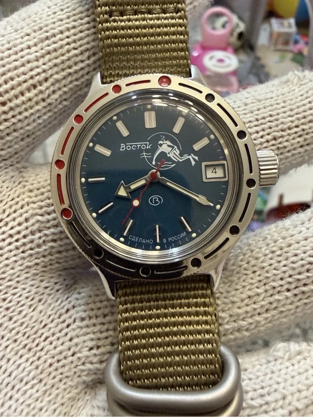 Vostok Amphibia 420059 Scuba Dude Automatic Russian Men Diver Watch Teal Blue